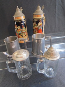 lot 64 image: Steins German, glass, clear bottom...
