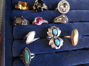 lot 76 image: Sterling rings multi colored gold,...
