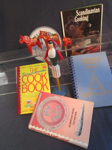 lot 82 image: Swedish napkin lady, Dala horse, co...