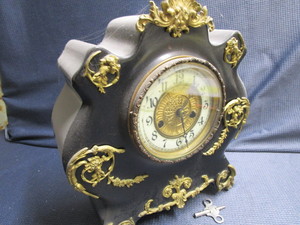 lot 160 image: Waterbury mantle clock, 10-12 x 4...
