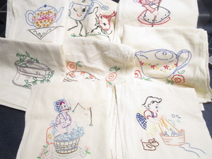 lot 175 image: Embroidered dish towels, eight...