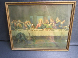 lot 223 image: Last Supper print, vintage 19 x 15...