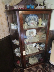 lot 102 image: Curved side glass china cabinet wit...