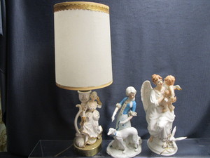 lot 310 image: Figural 18 dresser lamp, 9 lady w...