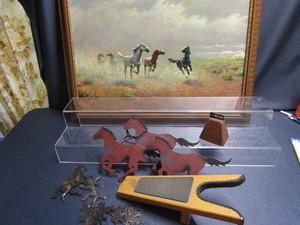 lot 327 image: Boot jack, bell, horse mobile & wal...