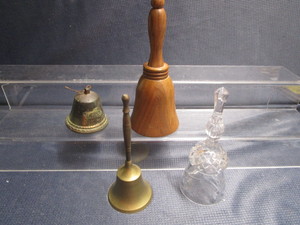 lot 333 image: Bells Wooden, crystal, brass...