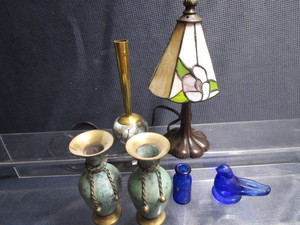 lot 342 image: Holland Delftware bud vase, two bra...
