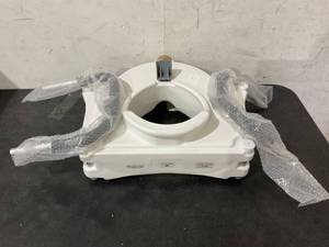 lot 471 image: Vaunn Medical 4 Inch Elevated Raised Toilet Seat with Removable Padded Grab bar Handles