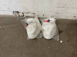 lot 104 image: The Pond Guy Pair of 34 Inch Floating Plastic Fake Swan Decoys