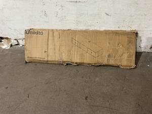 lot 131 image: Unikito Brown Rustic TV Stand for 65 inch TV with 2-Gray Fabric Drawers