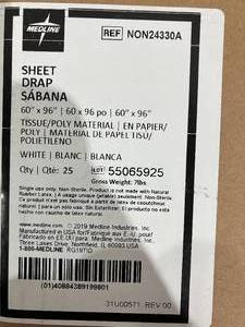 lot 179 image: Medline Case of 25 - 60 x 96 Inch White Disposable Flat Bed Sheet