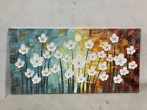 lot 201 image: YaSheng Art -20 x 40inch Hand Painted Oil Painting On Canvas White Flowers