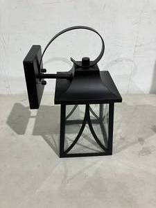 lot 208 image: Hampton Bay Drackert Flat Black Hardwired Outdoor Wall Lantern Sconce
