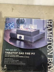 lot 236 image: Hampton Bay Antique Bronze Portable Table Top Gas Fire Pit - 8,000BTU