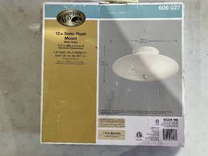 lot 243 image: Hampton Bay White Semi-Flush Mount with Frosted Round Shade
