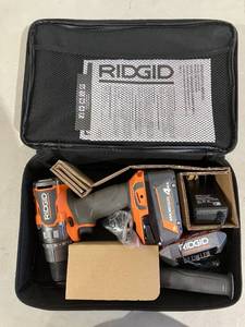lot 271 image: RIDGID 18V Brushless Cordless 12 in. Hammer DrillDriver Kit with 4.0Ah MAX Output Battery, 18V Charger, and Tool Bag