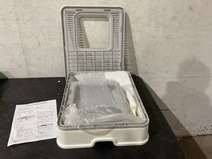 lot 536 image: GENENIC Large Foldable Cat Litter Box Pan with Lid and Scoop. Top Entry or Side Entry - Grey