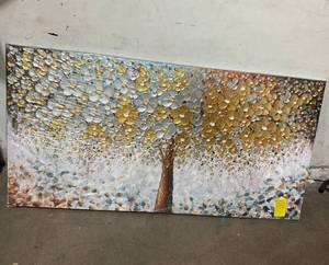 lot 549 image: ART8YUQI 30x60 inch Art Contemporary Abstract Art Oil Painting On Canvas Texture 3D Silver - Golden Flower painting Handmade Artwork