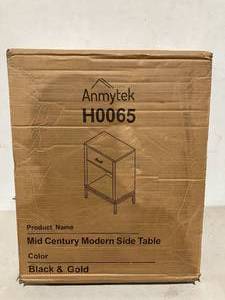 lot 302 image: Anmytek Black Wood Nightstand with Drawer