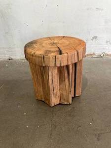 lot 344 image: Sorbus Tree Stump Round Storage 15 In. Ottoman - Brown Polyester