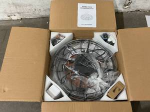 lot 15 image: Asyko Black Caged Ceiling Fan and Light