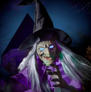 lot 2 image: Home Accents Holiday 12 ft. Moonlit Magic Giant-Sized Animated LED Hovering Witch with LifeEyes