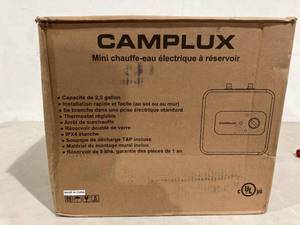 lot 585 image: Camplux White Electric Mini Tank Water Heater 120V - 2.5 Gallon