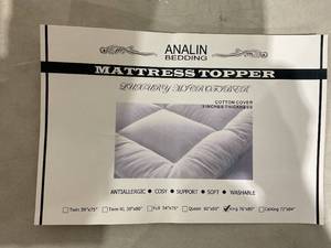 lot 608 image: ANALIN Extra Thick 3 inch Plush King Size Mattress Topper with 400TC Cotton Percale Cover