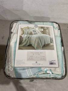 lot 614 image: Levtex Home Stone Harbor Light Blue, Taupe & Cream Striped Coastal FullQueen Size Quilt with 2-Shams