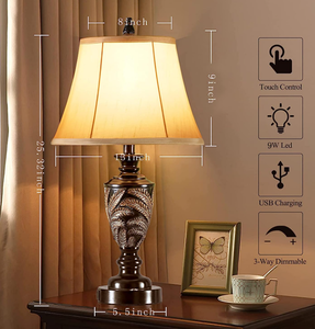 lot 343 image: Set of 2 Fullarge Farmhouse Table Touch Lamps - Brown Leaf