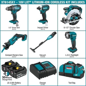 lot 9 image: New Makita - 18v Lithium Ion 6-Piece Combo Tool Kit