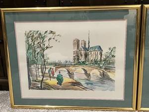 Pair of Framed Watercolor Paintings of Paris