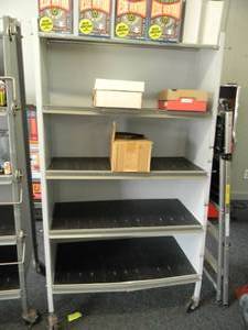 ROLLING DISPLAY  STORAGE CABINET - APPROX 40WIDE - 66high - 20deep - SOLID PIECE - BRING HELP TO REMOVE - ITEMS ON SHELVES NOT INCLUDED