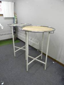 2 ROUND CLOTHES RACKS - APPROX 46high 36round - SOLID PIECES - BRING HELP TO REMOVE