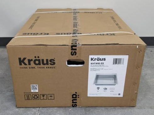 lot 7 image: Brand New KRAUS 33 x 22 inch Drop-In Top Mount Standart PRO Single Bowl 2-Hole Stainless Steel Kitchen Sink Set  T