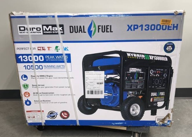 lot 3 image: Brand New DuroMax XP13000EH Dual Fuel Portable Generator 13000 Watt Gas or Propane Powered Electric Start-Home Back Up G