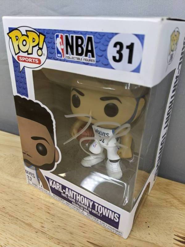lot 55A image: Brand New Funko POP Minnesota Timberwolves Autographed by Karl-Anthony Towns NBA Basketball Vinyl Toy Figure I