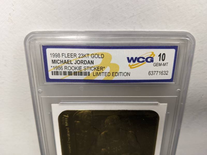 lot 40B image: 1998 Fleer 23KT Gold Michael Jordan WCG 10 Graded 1986 Rookie Sticker Numbered Limited Edition NBA Chicago Bulls V