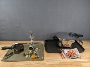 lot 213 image: Meat Ginder, Fryer Pan, Griddle, Baking Sheet, Pressure Cooker D