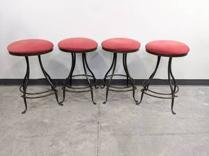 lot 42 image: Set of 4 Heavy and Sturdy Barstools with Red Padded Seats 25 tall D