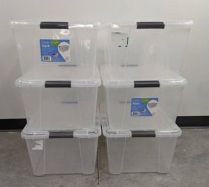 lot 219 image: (6) Clear Stackable Plastic Bins 45QT D