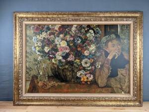 lot 124 image: Gorgeous Vintage Framed Art Woman with Chrysathemums by Edgar Degas D
