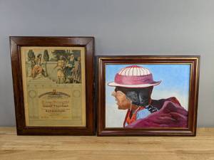 lot 224 image: Beautiful Framed Canvas Artwork and Near-Antique Framed Honorary Music Diploma D