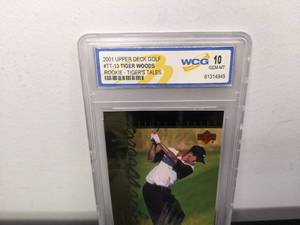 lot 46C image: WCG Graded 10 Tiger Woods 2001 Upper Deck Golf Rookie Tigers Tales Card #TT13 V