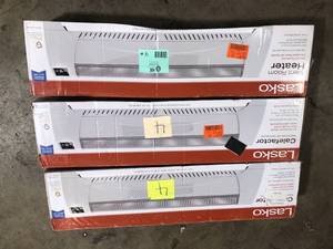 lot 4 image: Lot of 3 Lasko Low Profile 1500-Watt Electric Silent Room Space Heater with Digital Display and Tip-Over Safety Switch, White Customer Returns See Pictures