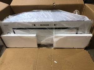 lot 5 image: 36 in. 900 CFM Ducted Insert with Light and Remote Control Range Hood in Stainless Steel and White Glass  Customer Returns See Pictures