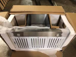 lot 7 image: 36 Inch Wide Wall Mounted Range Hood with Rocker Switch Customer Returns See Pictures