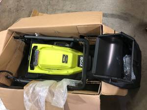 lot 16 image: RYOBI 20 in. 13 Amp Electric Walk Behind Lawn Mower Customer Returns See Pictures