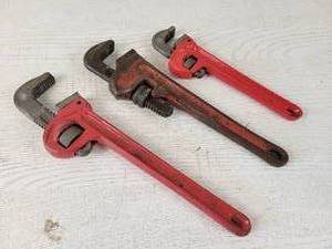 lot 51 image: (3) Pipe Wrenches - RIDGID 12 and Unmarked 12 & 10