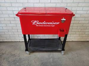 lot 25 image: Budweiser Rolling Deck Cooler - Very Little Use, Good Condition - NO SHIPPING